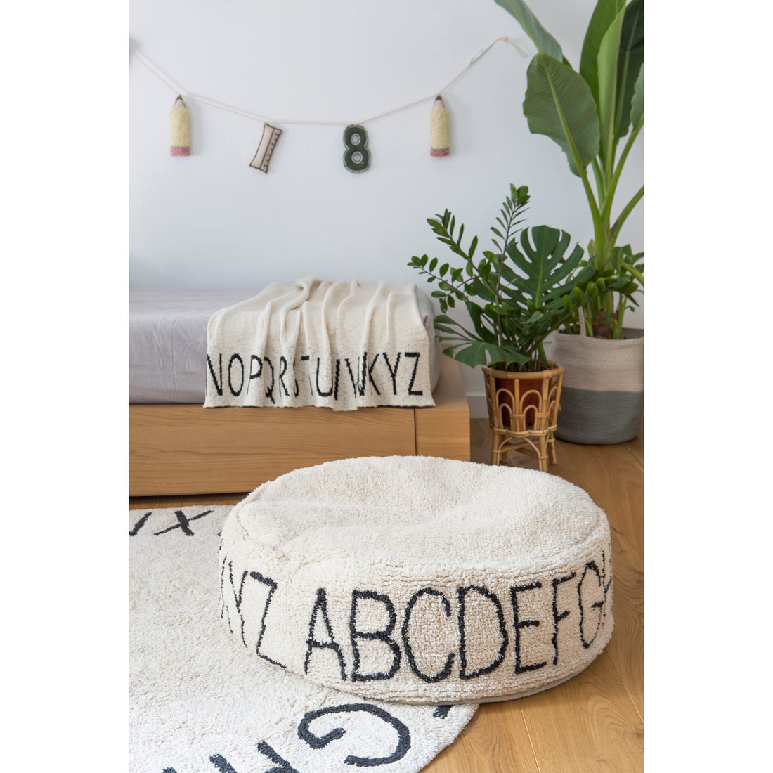 Lorena Canals ABC Natural Black Machine Washable Pouffe