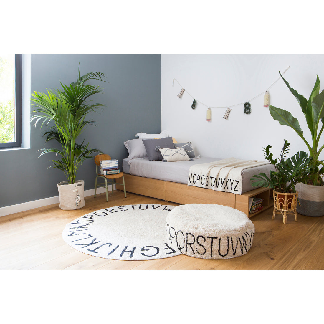 Lorena Canals ABC Natural Black Machine Washable Pouffe