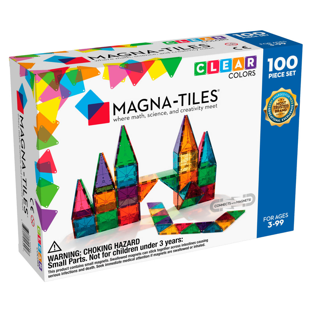 MAGNA TILES Tiles Clear Colors 100 Piece Set Petit Bazaar