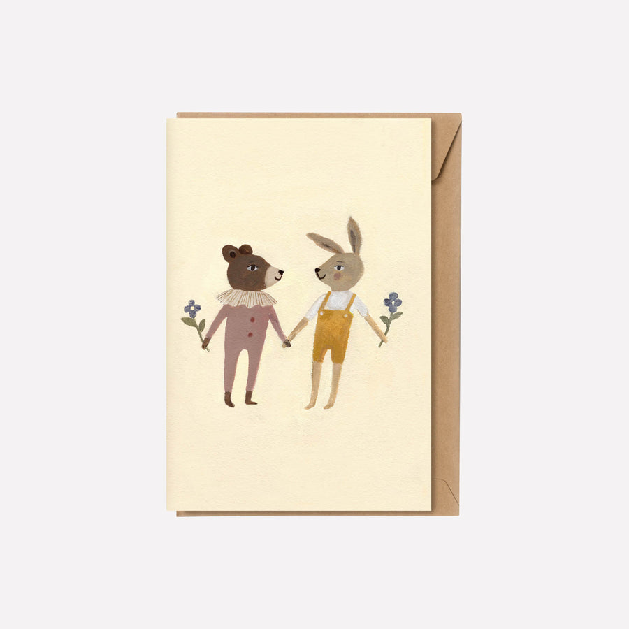 Main Sauvage Folded A5 Card - Teddy and Bunny