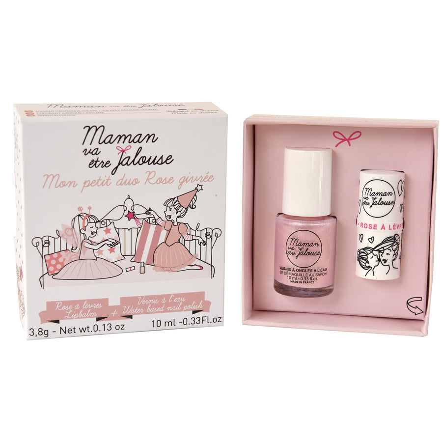 Maman va être Jalouse Gift Box Mon Petit Duo Rose Givre with Nail Polish & Lip Balm