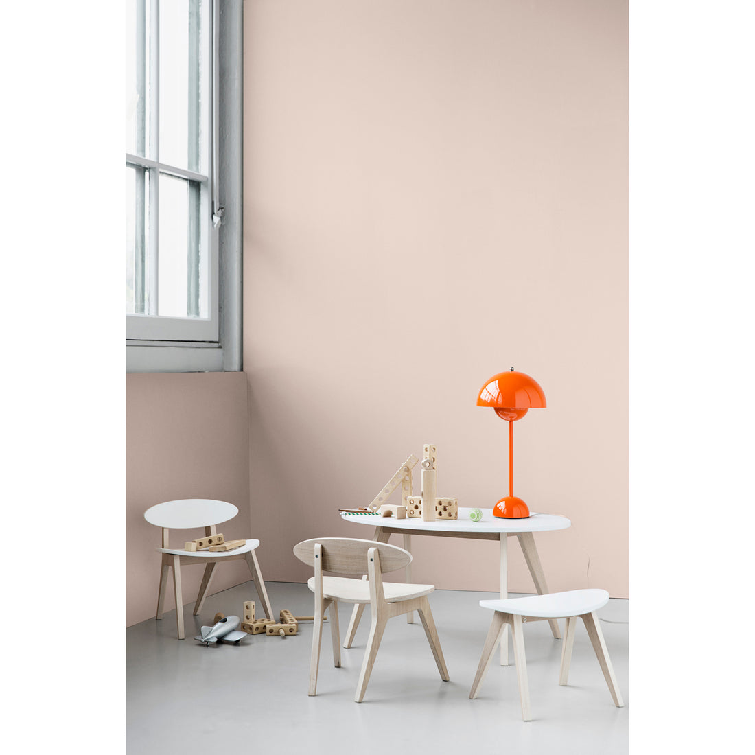 Oliver Furniture Wood PingPong Stool White/Oak (Pre-Order; Est. Delivery in 2-3 Months)