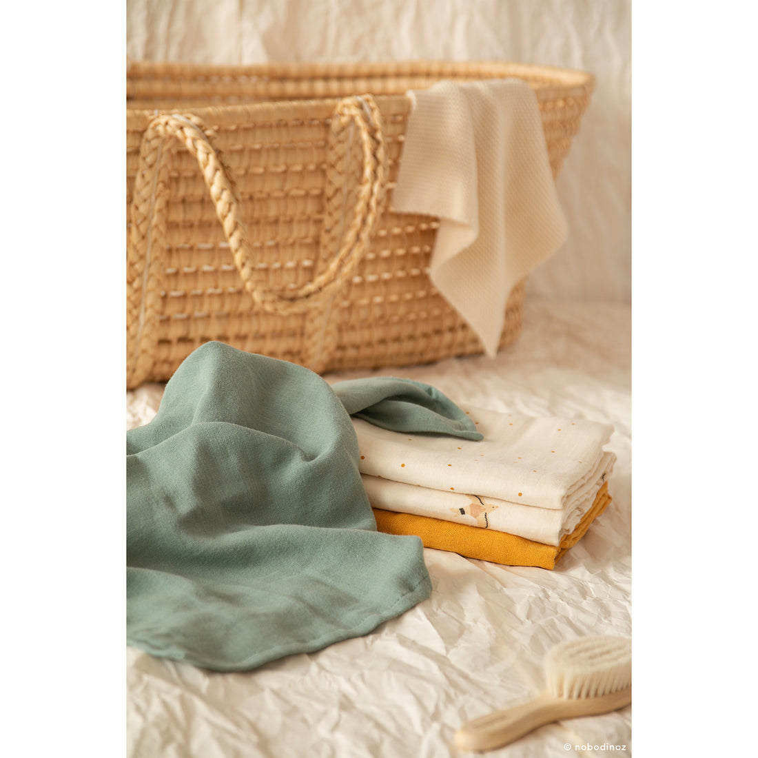 nobodinoz Box 3U Baby Love Swaddles Pack Eden Green