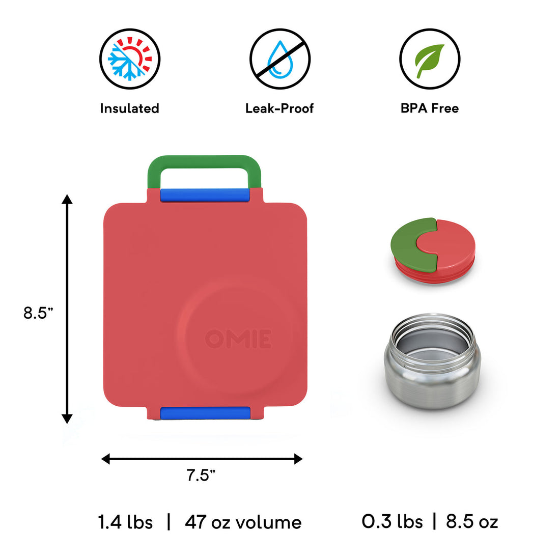 OmieBox Insulated Hot & Cold Bento Box V2 - Scooter Red