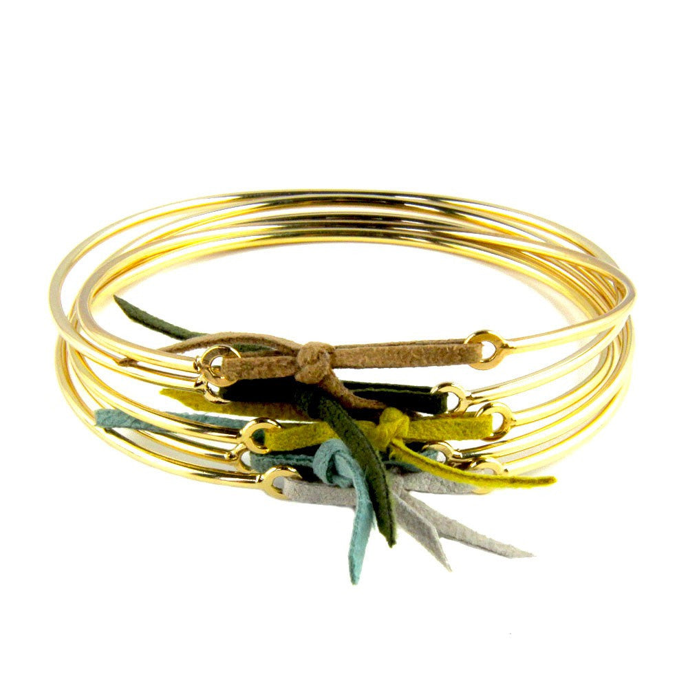 Paloma Stella Gold Bangle with Leather Link