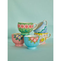 Rice DK Ceramic Mug with Embossed Flower Design - Green