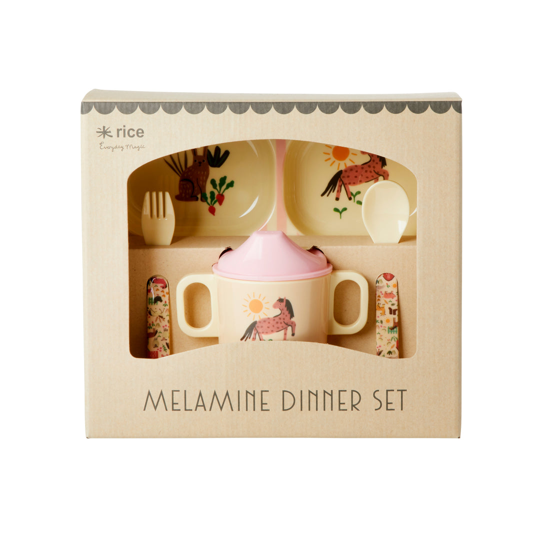 rice-dk-melamine-baby-dinner-set-in-gift-box-soft-pink-farm-print-4-pcs-rice-babox-4zfari-