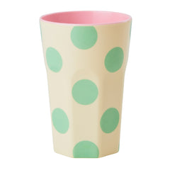 rice-dk-melamine-cup-with-green-dot-print-two-tone-tall-rice-melcu-lhs22do-