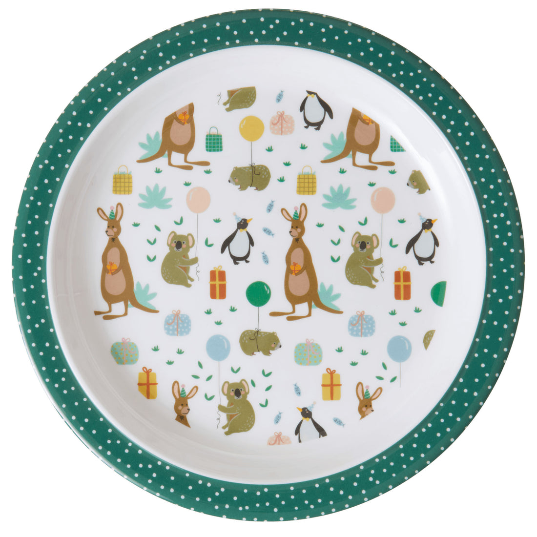rice-dk-melamine-kids-lunch-plate-with-party-animal-print-green-rice-kilpl-biag-01
