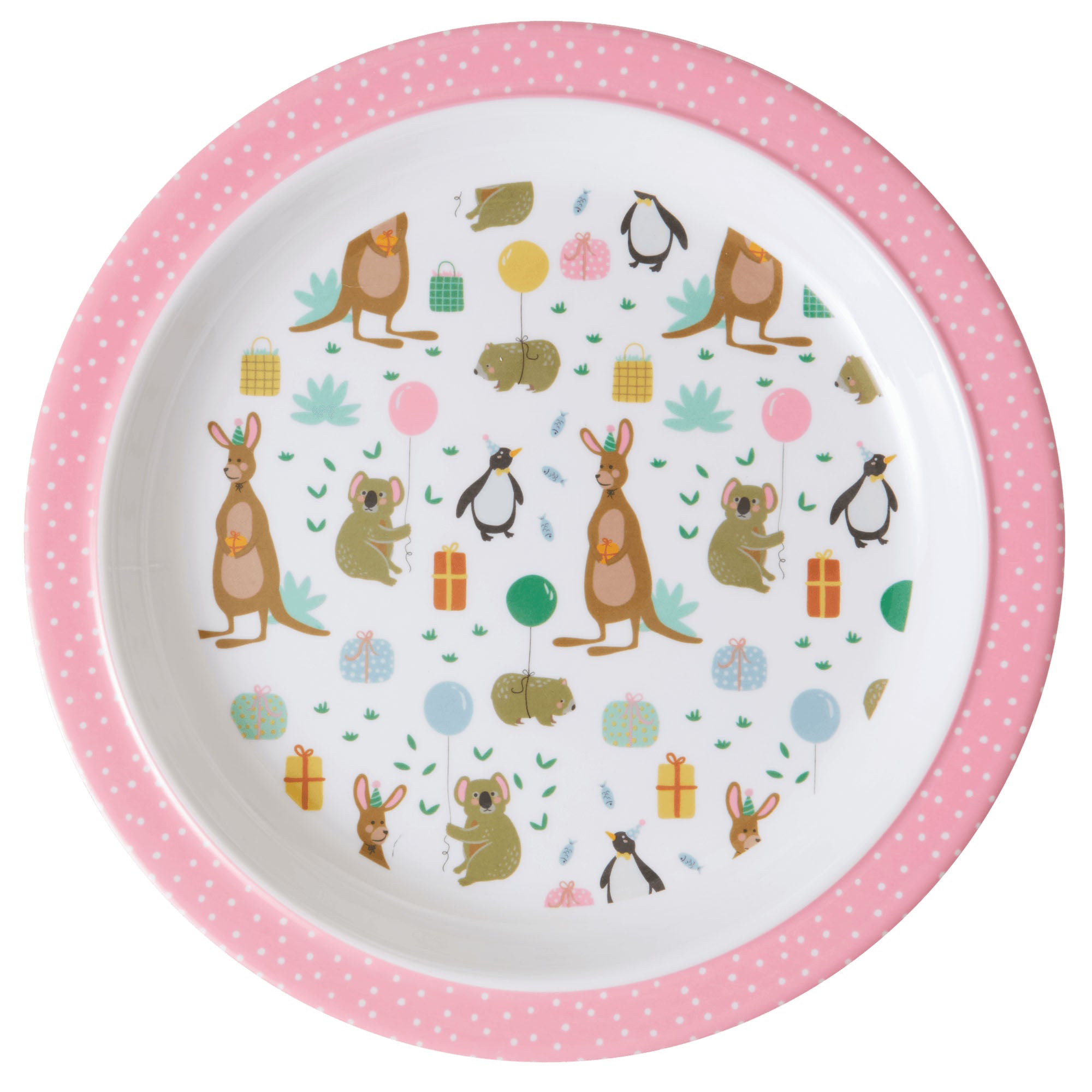 rice-dk-melamine-kids-lunch-plate-with-party-animal-print-pink-rice-kilpl-biai-01