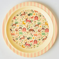 rice-dk-melamine-kids-lunch-plate-with-soft-pink-farm-print-rice-kilpl-fari-