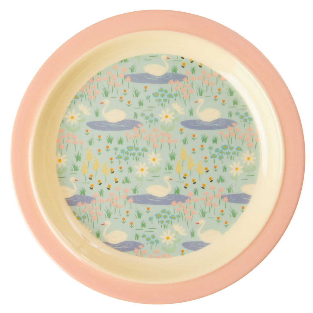 rice-dk-melamine-kids-lunch-plate-with-swan-print-rice-kilpl-swa-