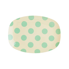 rice-dk-melamine-rectangular-plate-with-green-dot-print-small-rice-melcp-rechs22do-