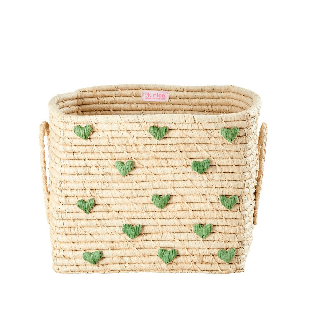 rice-dk-raffia-square-basket-with-green-hearts-raffia-handles-rice-bsrat-30heag-01