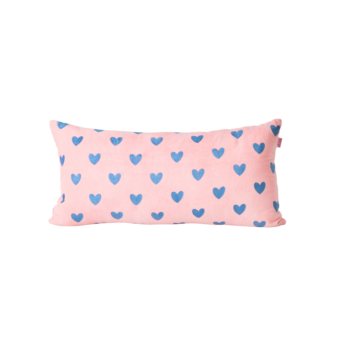 rice-dk-velvet-rectangular-pillow-in-pink-with-gendarme-blue-hearts-medium-pink-and-gendarme-blue-rice-csrec-mheai-