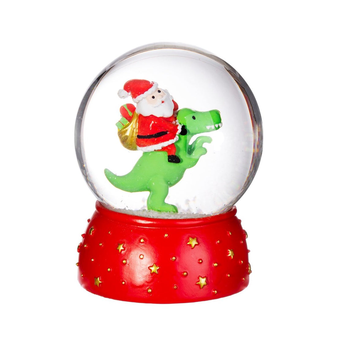 RJB Stone Dinosaur with Santa Snow Globe