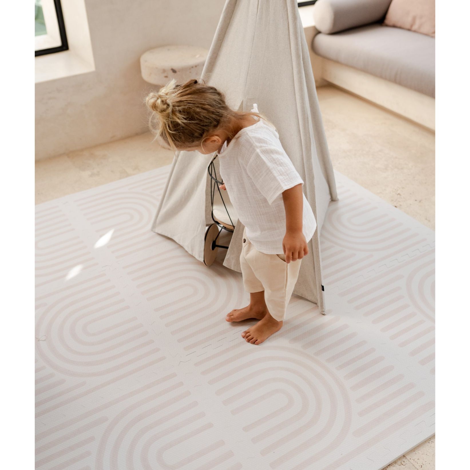 Toddlekind Prettier Playmat 兒童安全遊戲地墊 - Linear Linen 120x180cm - 6片地墊及12條收邊條 (預計於2025年8月下旬寄出)
