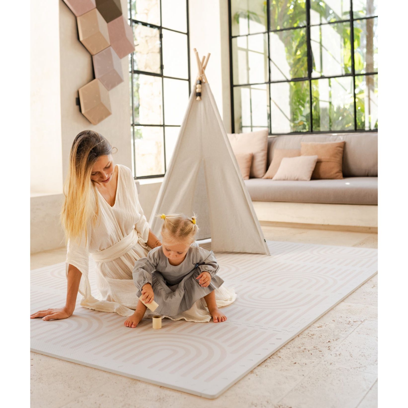 Toddlekind Prettier Playmat 兒童安全遊戲地墊 - Linear Linen 120x180cm - 6片地墊及12條收邊條 (預計於2025年8月下旬寄出)