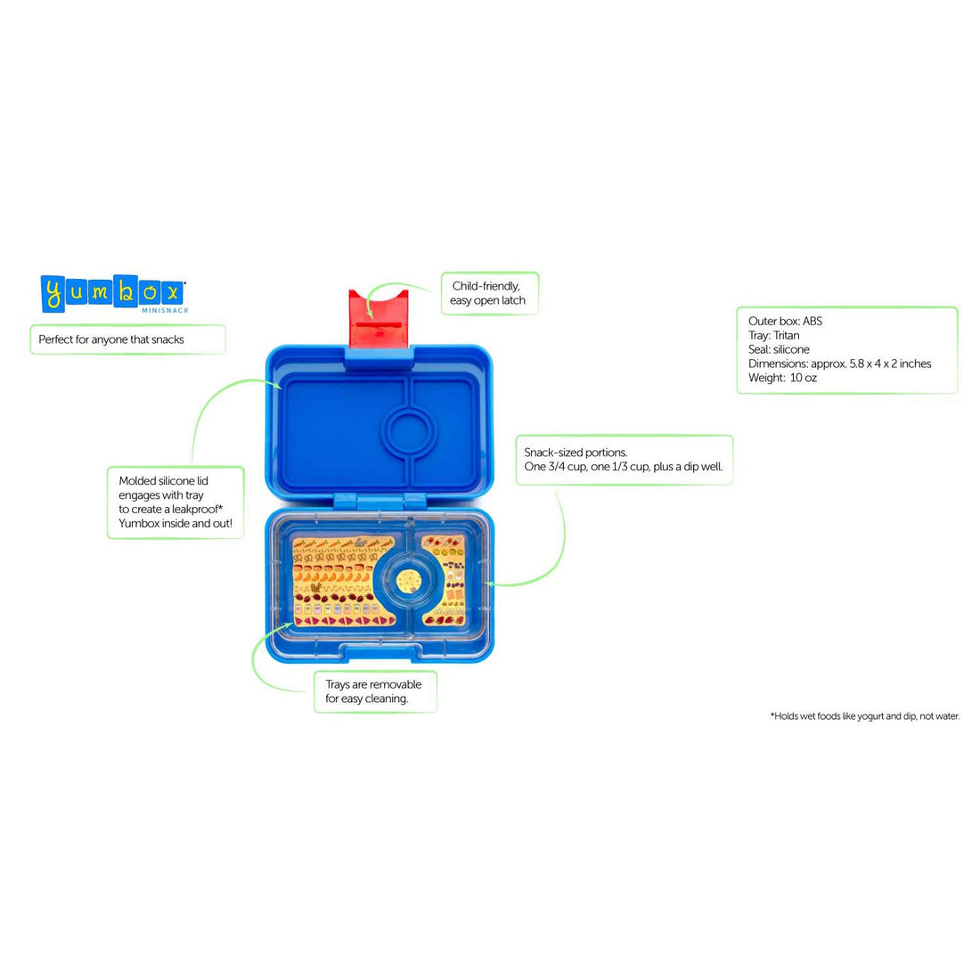 Yumbox Mini Snack 3-Compartment Lunch Box - True Blue Toucan